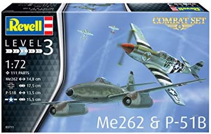 Revell RV03711 03711 Combat Set Me262 & P-51B Mustang Plastic Model kit 1:72 Scale, Unpainted