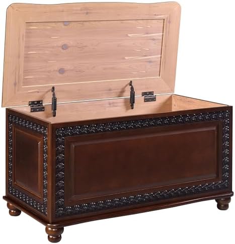BOWERY HILL 40" x 21" Traditional Wood Cedar Blanket Chest, Flip Open Storage, Fully Lined with Cedar, for Bedroom/Living Room, in Deep Tobacco Finish