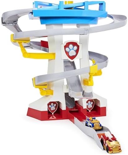 Paw Patrol Adventure Bay Lookout Tower Playset With 2 Die-Cast 1:55 Vehicles (Chase and Marshall): Twin Track Rescue Way 25 Pc Set With Launching