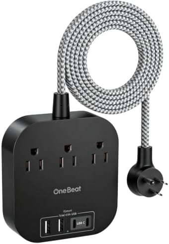 One Beat Power Strip with USB C, 3 Outlets 4 USB Ports (22.5W/4.5A), 6ft