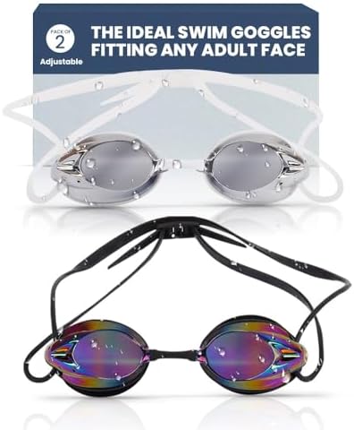 The Friendly Swede Goggles for Women & Men, 3 Nose Pieces & Case | 2 Pack, Wide Angle Lens, Anti Fog Swimming Goggles, 3 sizes of Interchangeable nose bridge (S, M, L), White/Black