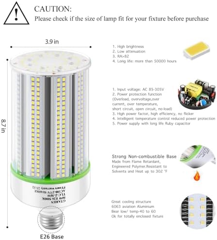 GTAREN 2-Pack 50w Corn LED Light Bulb, E26/E39 led Bulbs, 120-277v 5000k