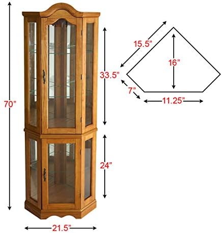 Home Decorators Collection Vitric Lighted Curio, 70" Hx21 Wx16 D, Golden Oak