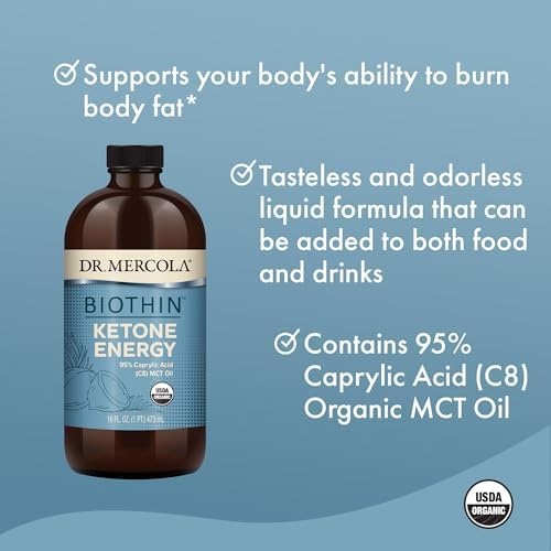 Dr. Mercola Biothin Ketone Energy MCT Oil - Supports Energy & Ketone Production - C8 & C10 Medium-Chain Triglycerides - Non-GMO