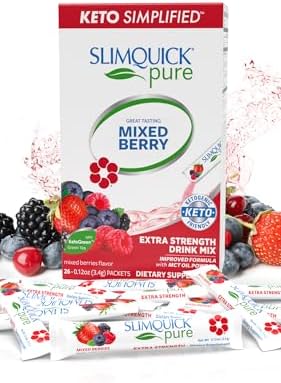 Slimquick Pure 3x Extra Strength Mixed Berry Drink Mix for Women to Help Achieve Weight Goals, Helps Metabolism, Keeps Full for Longer with Green Tea, Caffeine, Chaste Tree, Rhodiola Extract, 26 Count