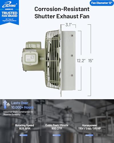 iLIVING 12" Wall Mounted Shutter Exhaust Fan, Automatic Shutter, with Thermostat and Variable Speed controller, 0.6A, 960 CFM