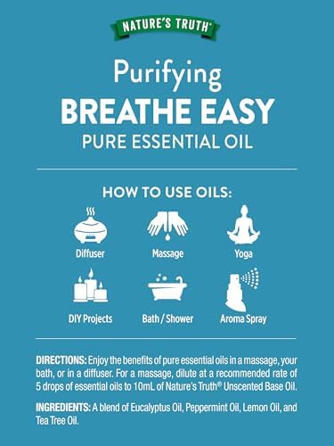 Nature's Truth Breathe Easy Essential Oil Blend | 15 mL | with Eucalyptus, Peppermint, Lemon, and Tea Tree Oils | for Aromatherapy | Pure Plant Based