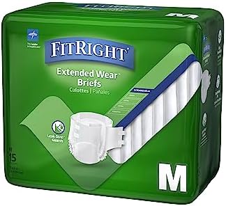 FitRight Adult Incontinence Briefs with Tabs, Extended Wear, Medium, 27" to 43", 15 Count