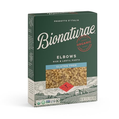 Bionaturae Elbow Pasta Noodles - Gluten Free Pasta Organic, Rice & Lentil Pasta, Kosher Certified, High Protein, Non-GMO Verified, USDA Certified, Gluten Free Pastas, Crafted in Italy - 12 Oz, 3 Pack