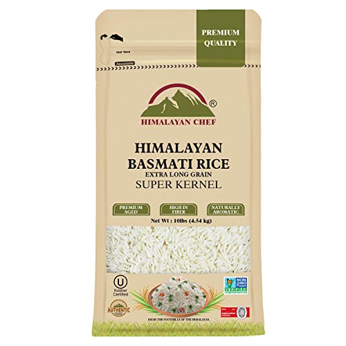 Himalayan Chef Basmati Rice,Extra Long Grain Rice Fluffy Quick Cooking Aromatic - 10 lbs.(Packaging May Vary)