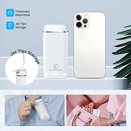 Water Flosser [ Mini Cordless Portable ] Oral Irrigator Water Teeth Cleaner Pick, Telescopic Water Tank, 3 Modes & IPX7 Waterproof