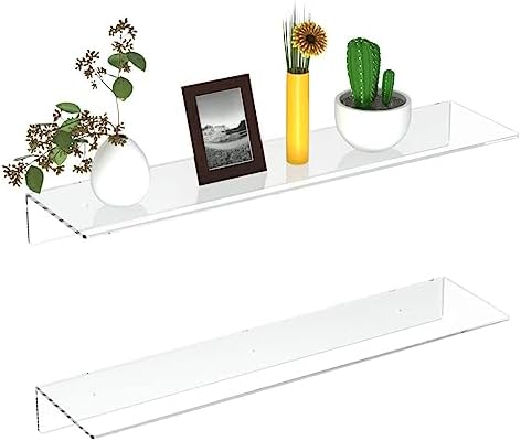 FEMELI 2 PCS 12" Acrylic Floating Shelves, Clear Shelf for Wall Display