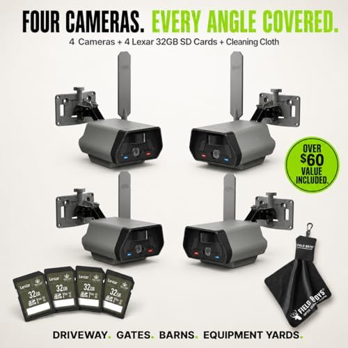 TACTACAM Defend Cellular Security Camera 4-Pack Bundle – 4 Lexar 32GB SD Cards Included – 4G LTE