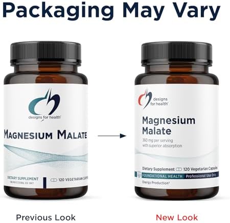 Designs for Health Magnesium Malate - Chelated Magnesium as Di Magnesium Malate - Highly Bioavailable Form to Support Energy, Bone Health + Muscle Recovery (120 Magnesium Malate Capsules)