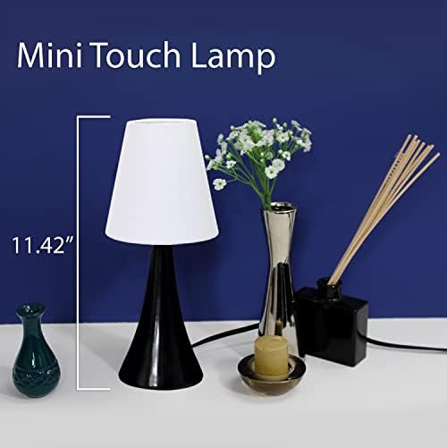Simple Designs LT2014-WHT-2PK Valencia Brushed Nickel Mini Touch Table Lamps with Fabric Shades, White (Pack of 2)