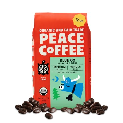 Peace Coffee French Roast Whole Bean Coffee, Dark Roast, 12 oz | Organic Fair Trade, Nutty, Bold Flavor, Shade Grown, Fresh Roasted