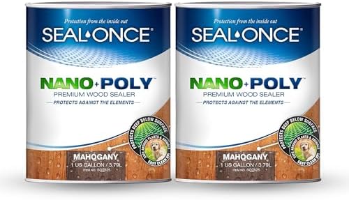 Seal-Once Nano+Poly Wood Sealer and Waterproofer, Clear, 1 Gallon | With Polyurethane, Water-based, Low-VOC, Waterproofer & Stain, For Decks, Fences & Log Homes