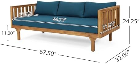 Christopher Knight Home Tina Outdoor 3 Seater Acacia Wood Daybed, Teak Finish, Light Grey