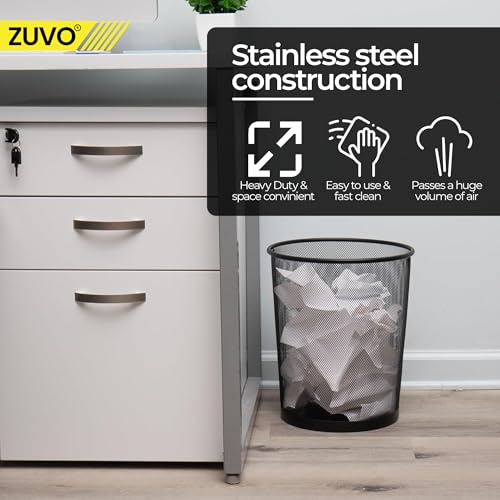 Zuvo Mesh Wastebasket Black Metal Wire Garbage Trash Can for Office Home Bedroom Height 10.1" Width 10", 4 Gallon (16 Quart) (1, Black)