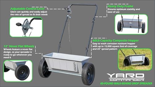 60 LB Walk-Behind Push Drop Spreader - Holds Up to 15