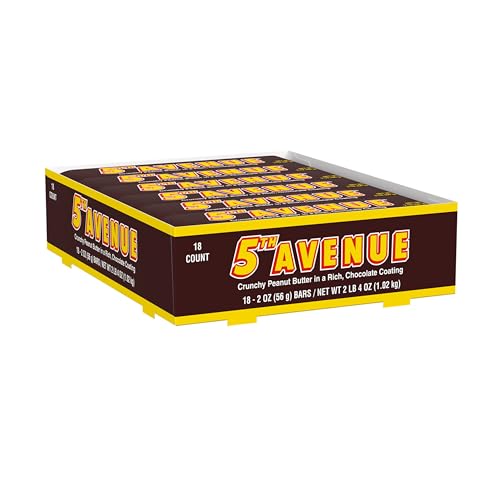 5TH AVENUE Chocolate Coated Peanut Butter Candy Bars, 2 oz, 18 Ct | Crunchy peanut butter candy bars coated in rich chocolate, ideal for vending, gifting and snack breaks.