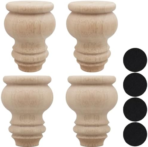 3" Tall Solid Wood Furniture Legs Unfinished Bun Feet for Cabinet Sofa Ottoman TV Stand Loveseat Dresser Set of 4