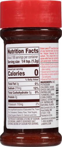 Lawry’s Seasoned Salt, 25% Less Sodium, No MSG Added, Kosher Certified, Staple, Versatile, All-Purpose Seasoning to Shake on Beef, Pork, or Poultry, 8 oz