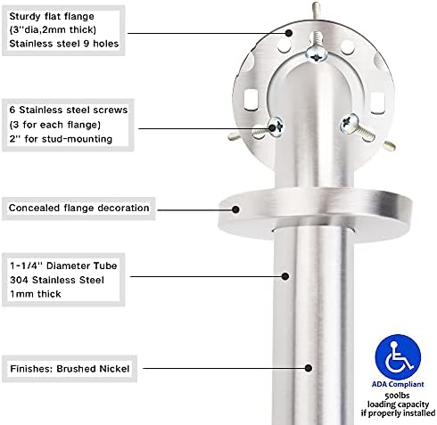 Stainless Steel Bathroom Safety Shower Grab Bar, Anti Slip Bathtubs Grab Bars,Toilet Assist Saft Handle Handrail ADA Compliant 500lbs for Handicap Elderly Senior (Brushed, 12 Inches)