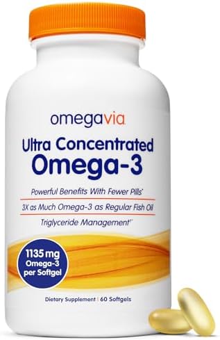 OmegaVia Ultra Concentrated Omega 3 Fish Oil, EPA DHA 1135 mg (60 Softgels) | 3x More Omega-3 in One Pill