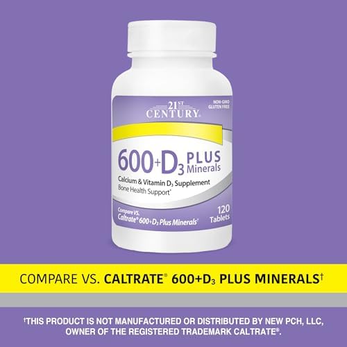 21st Century Calcium 600 Plus D Plus Minerals Caplets, Bone & Joint, 120 | Calcium 600 mg with Vitamin D3 & Essential Minerals
