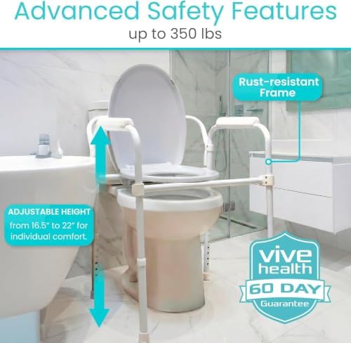 Vive Bedside Commode Toilet Chair (Folding) - 350 lb Capacity, Safety Rail, Shower Chair - 3 in 1 Heavy Duty Bariatric Bucket with Padded Arms