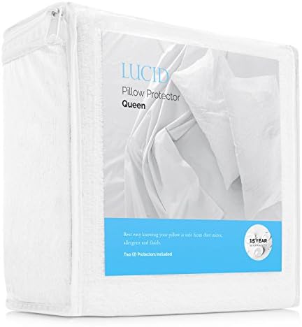 LUCID Premium Waterproof Mattress Protector, Queen Size – Fitted Sheet Style, Machine Washable – Cotton Terry Top Cover – Dorm Room Essential – White