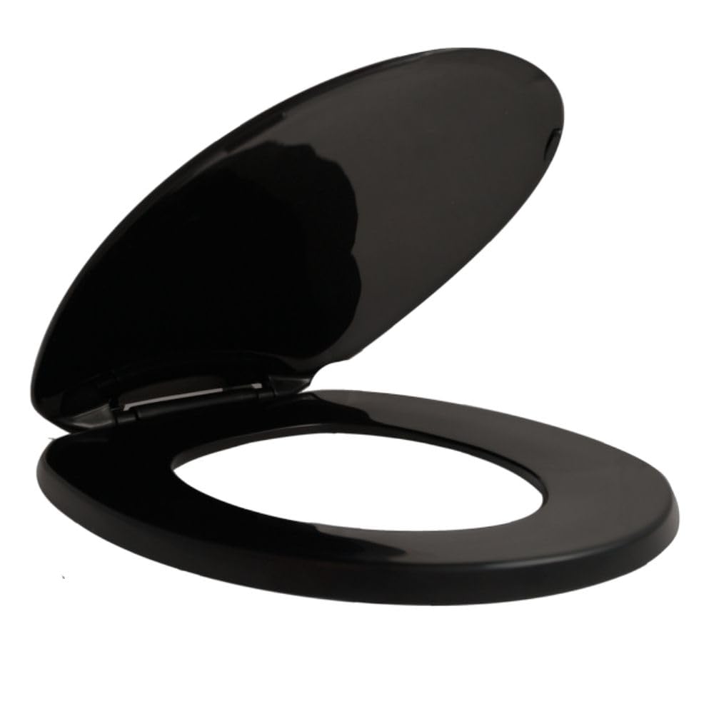 Centoco Toilet Seat Elongated, Residential, Top Mount Plastic Hinge, Black | Plastic, Closed Front, Cover, Made in the USA, 600-407