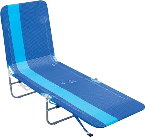 Rio Beach Portable Lay Flat Folding Backpack Beach Lounge Chair with Backpack Straps and Storage Pouch, Blue and Red