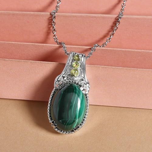 SHOP LC DELIVERING JOY Stainless Steel Malachite Peridot Birthstone Pendant Necklace for Women Jewelry Size 20" Birthday Gifts for Women
