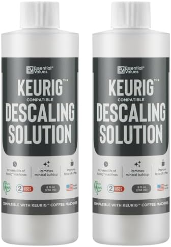 Essential Values Universal Descaling Solution, Made in the USA for Delonghi, Keurig, Breville,Nespresso (2 Uses) Coffee Machine Descaler Cleaner for all Automatic Coffee Makers & Espresso Machines