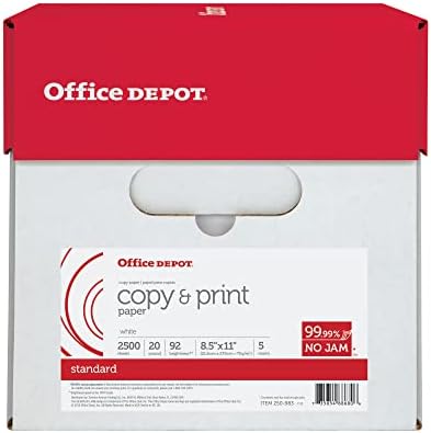 Office Depot Copy Print Paper, 8 1/2in. x 11in., 20 Lb, 500 Sheets Per Ream, Case Of 5 Reams, 851201CS