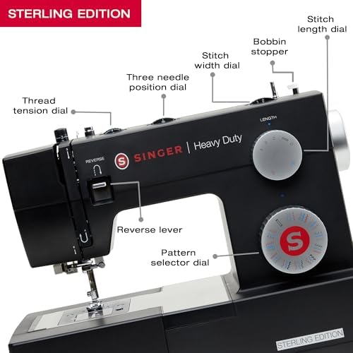 SINGER® 4432 (Grey) High Speed Heavy Duty Sewing Machine + Accessory Kit | 32 stitches deliver 110 applications, 50% more power for thick fabrics, 1100 per minute capacity, 1-step buttonhole design