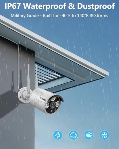 (2026 Update) Wireless WiFi Outdoor Security Camera System, IP67 Waterproof Dual Antenna Cameras, Audio Recording, Night Vision, No Monthly Fee