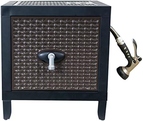 AMES NeverLeak Hose Reel Cabinet Box, 100 Ft. Capacity, Decorative with Wicker Look, Auto Track Rewinding, Black Metal