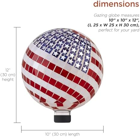 Alpine Corporation 10" Diameter Indoor/Outdoor Glass Mosaic Gazing Globe Yard Decoration, Patriotic Design