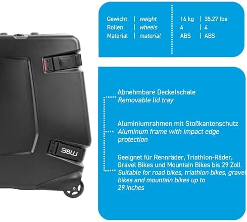 B&W Bike Case 2.0 Hard Shell Bike Travel Case - ABS Shell with Aluminum Rim - Road, Triathlon, Mountain Bikes up to 29 Inch - Frame Suspension