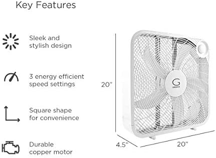 Genesis 20" Box Fan, 3 Settings, Max Cooling Technology, Carry Handle, White (G20BOX-WHT)
