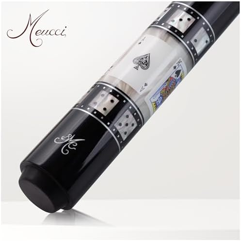 Meucci Pool Cues - BMC Casino 10 - Professional Billiard Pool Stick with Card and Ivory Dice Sleeve, Ebony Color Wrap, Power Piston Forearm