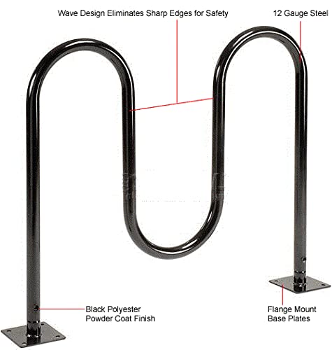 Global Industrial 41"L Wave Bike Rack, Black, Flange Mount, 5-Bike Capacity | Black Powder Coated Steel, Commercial Bike Rack for Stores