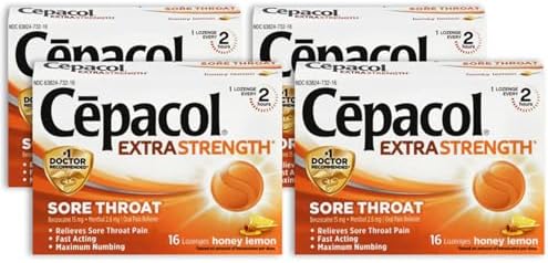 Cepacol Extra Strength Sore Throat & Cough Relief Lozenges, 16 Count, Mixed Berry Flavor, Maximum Numbing, Fast Acting Relieves Sore Throat Pain, and Quiets Cough (Pack of 4)