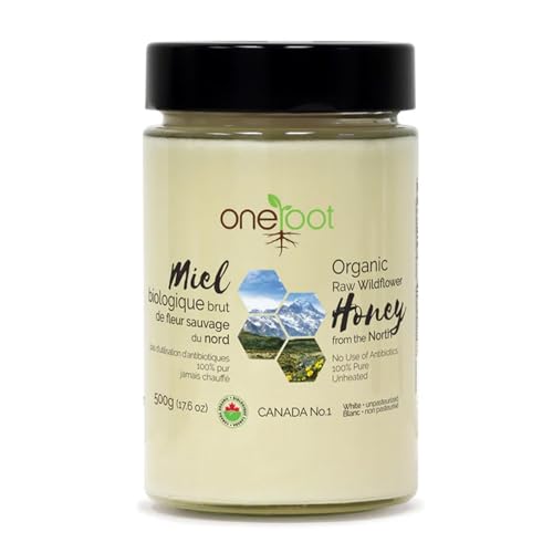 Oneroot 100% Organic Canadian Wildflower Honey - 17.6 Oz/1.1 Lbs, Unheated & Creamed - Nutrient-Rich