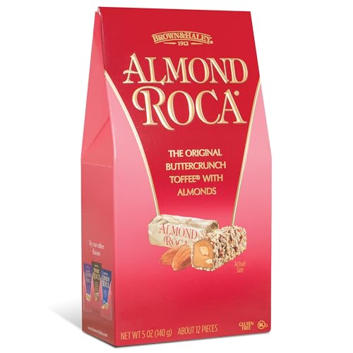 Brown & Haley Roca Chocolate Caramel Buttercrunch Toffee - 5 oz | Caramel Buttercrunch Toffee with Almonds & Sea Salt - Individually Wrapped - Gluten Free, Kosher - Gifts and Sharing