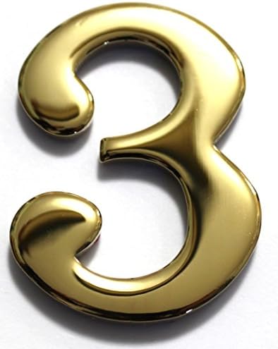 2" Solid Brass Mailbox Number #3 / Better Box Mailboxes Two Inch Tall Numbers with 3M Peel and Stick Auto Grade Adhesive - Clear Coat Sealed