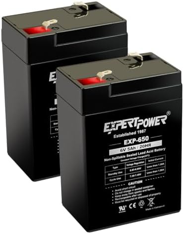 ExpertPower EXP650-6V 5Ah / 20HR SLA Rechargeable 6V Battery for Ride on Toys, Emergency Light, Exit Sign Battery Replacement, Sealed Lead Acid 6 Volt Batteries with F1 Terminals